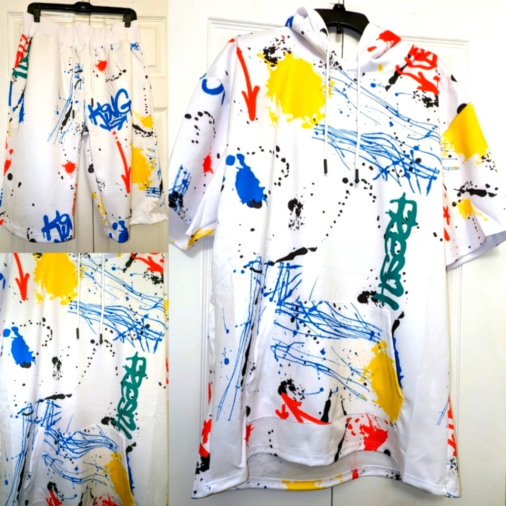 Men's Graffiti Print Short Set